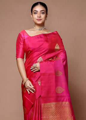 Pink Handloom Kanjivaram Pure Silk Saree With Blouse Piece