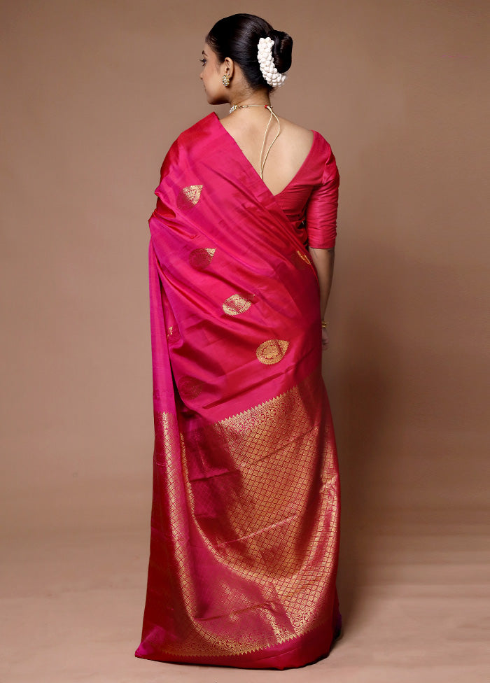 Pink Handloom Kanjivaram Pure Silk Saree With Blouse Piece