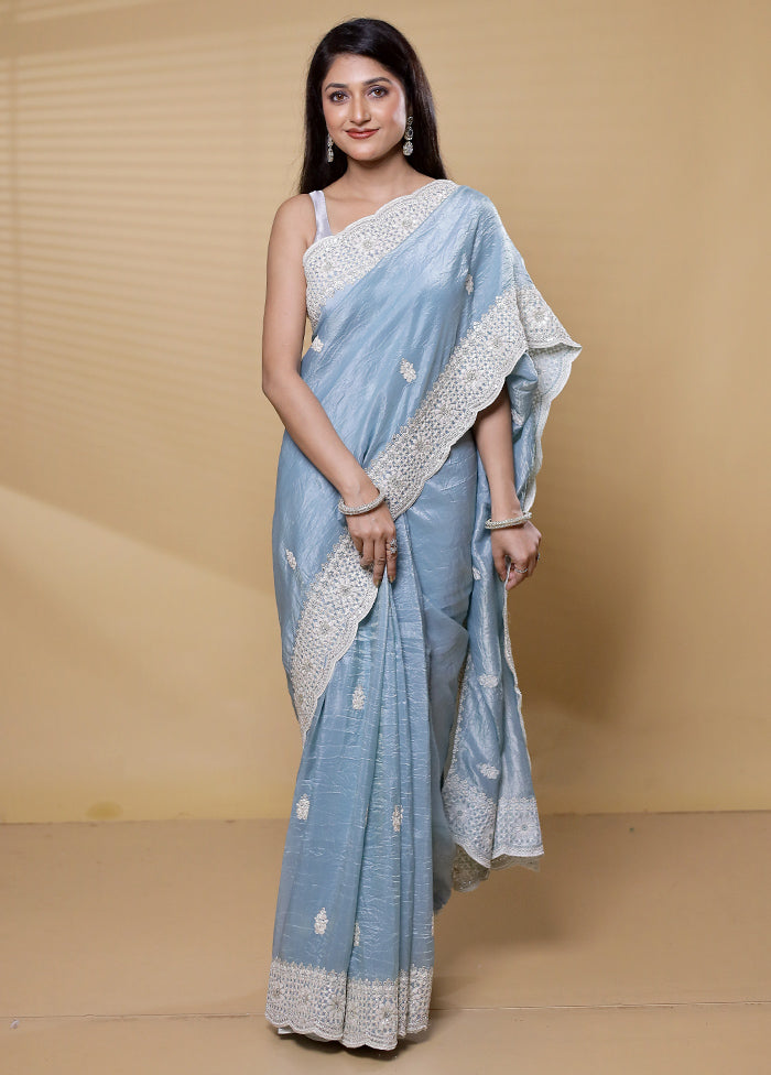 Blue Jimmy Choo Saree With Blouse Piece