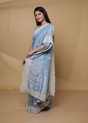 Blue Jimmy Choo Saree With Blouse Piece