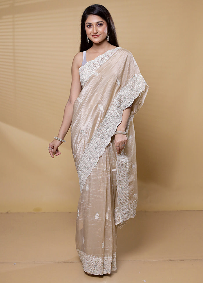 Cream Silk Saree With Blouse Piece