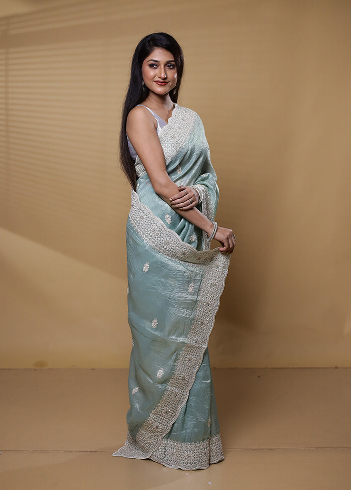 Green Jimmy Choo Saree With Blouse Piece