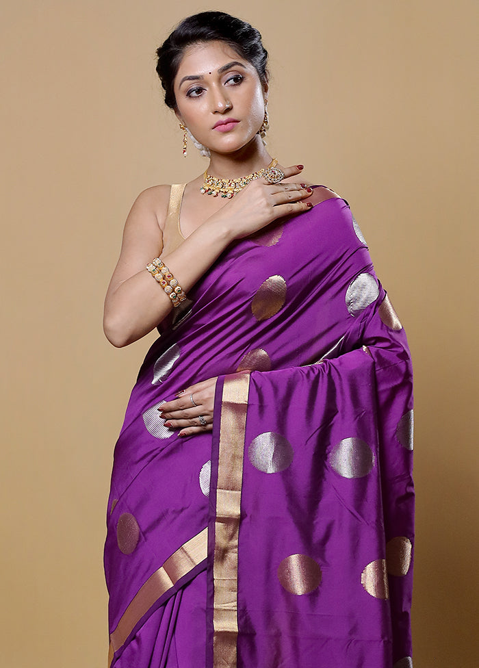 Purple Kanjivaram Silk Saree With Blouse Piece