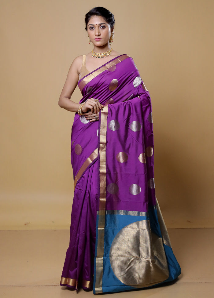 Purple Kanjivaram Silk Saree With Blouse Piece