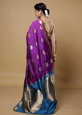 Purple Kanjivaram Silk Saree With Blouse Piece