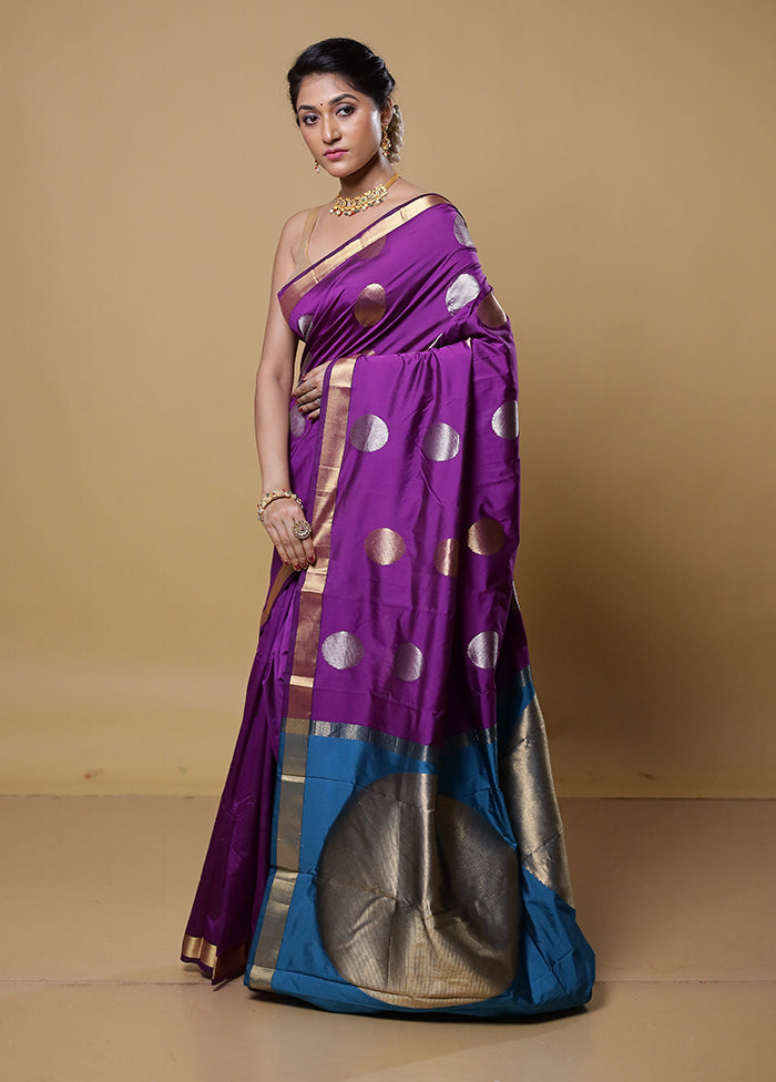 Purple Kanjivaram Silk Saree With Blouse Piece