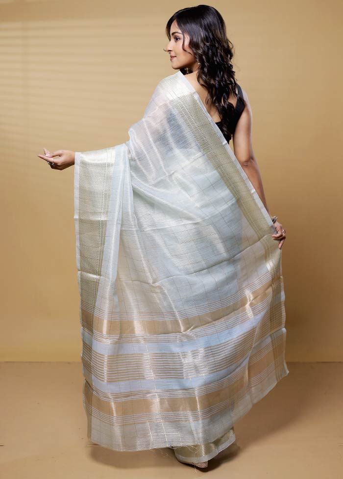 Blue Tissue Silk Saree With Blouse Piece