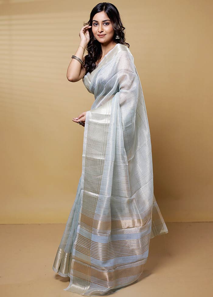 Blue Tissue Silk Saree With Blouse Piece