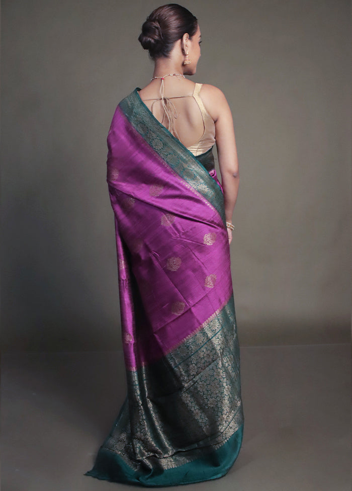 Purple Handloom Tussar Pure Silk Saree With Blouse Piece