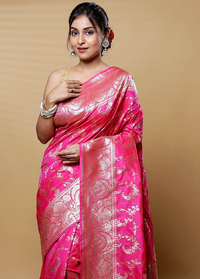 Pink Uppada Silk Saree With Blouse Piece