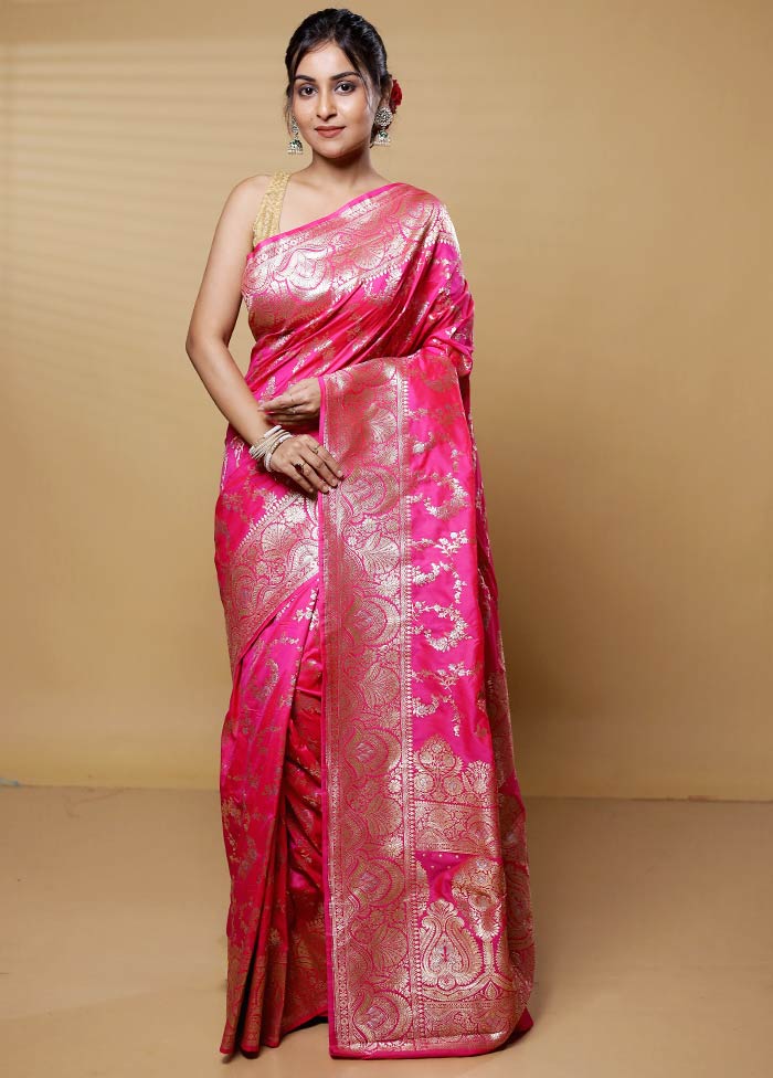 Pink Uppada Silk Saree With Blouse Piece