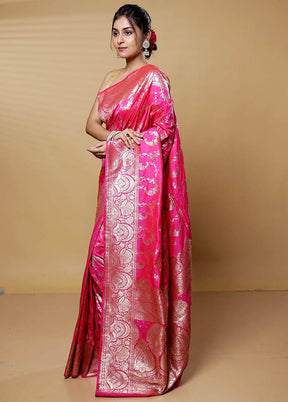 Pink Uppada Silk Saree With Blouse Piece