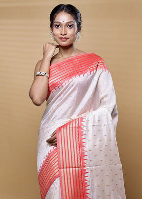 White Dupion Silk Saree With Blouse Piece