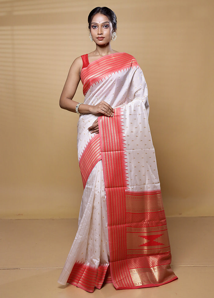 White Dupion Silk Saree With Blouse Piece