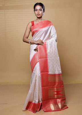 White Dupion Silk Saree With Blouse Piece