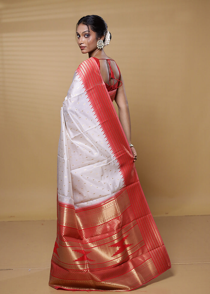 White Dupion Silk Saree With Blouse Piece