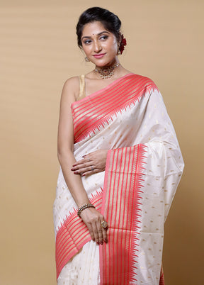 White Dupion Silk Saree With Blouse Piece