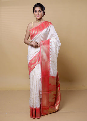 White Dupion Silk Saree With Blouse Piece