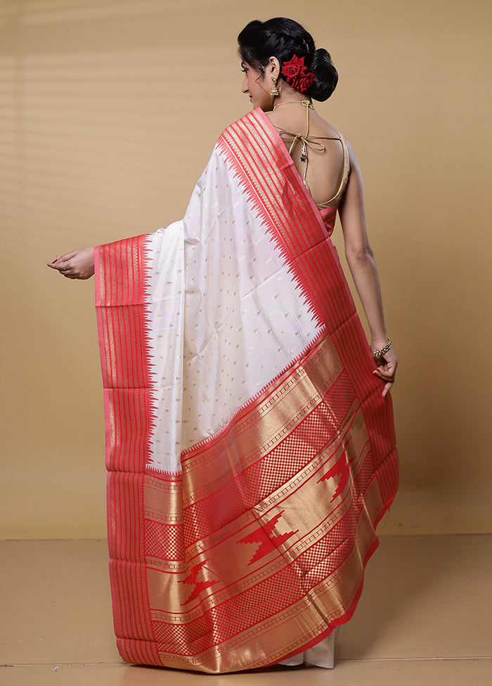 White Dupion Silk Saree With Blouse Piece