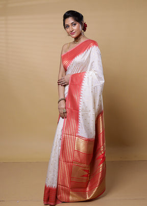 White Dupion Silk Saree With Blouse Piece