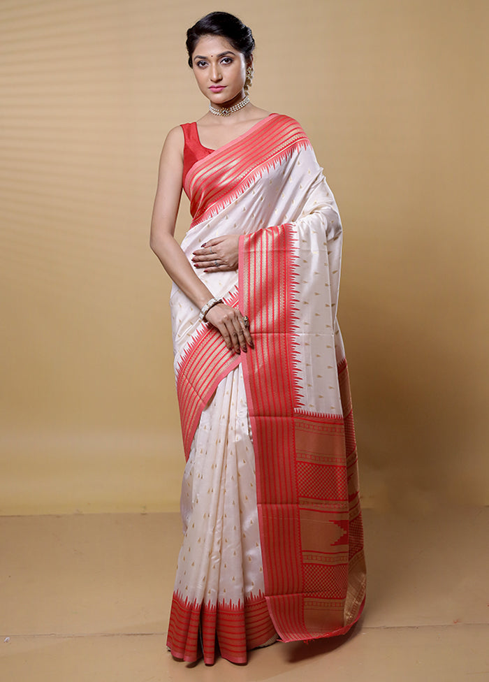 White Dupion Silk Saree With Blouse Piece