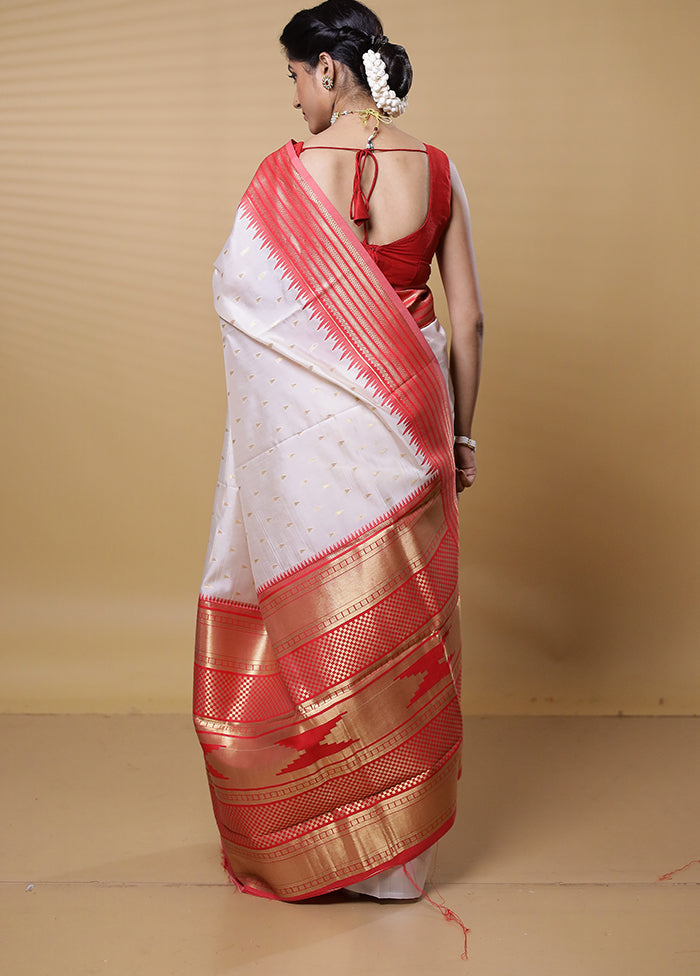 White Dupion Silk Saree With Blouse Piece