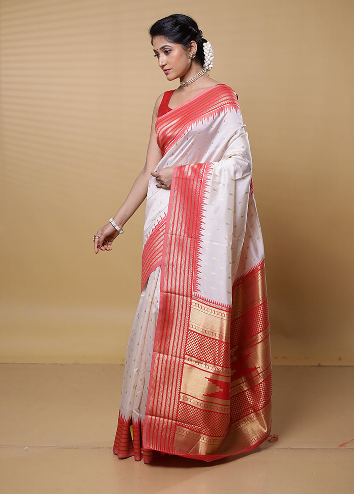 White Dupion Silk Saree With Blouse Piece