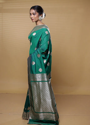 Green Dupion Silk Saree With Blouse Piece