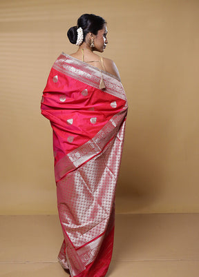 Pink Dupion Silk Saree With Blouse Piece