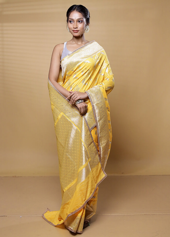 Yellow Dupion Silk Saree With Blouse Piece