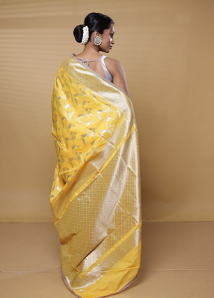 Yellow Dupion Silk Saree With Blouse Piece