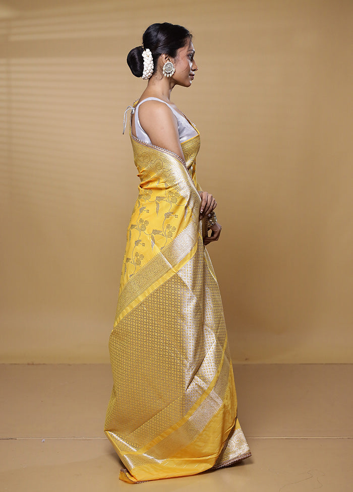 Yellow Dupion Silk Saree With Blouse Piece