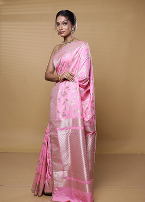 Pink Dupion Silk Saree With Blouse Piece