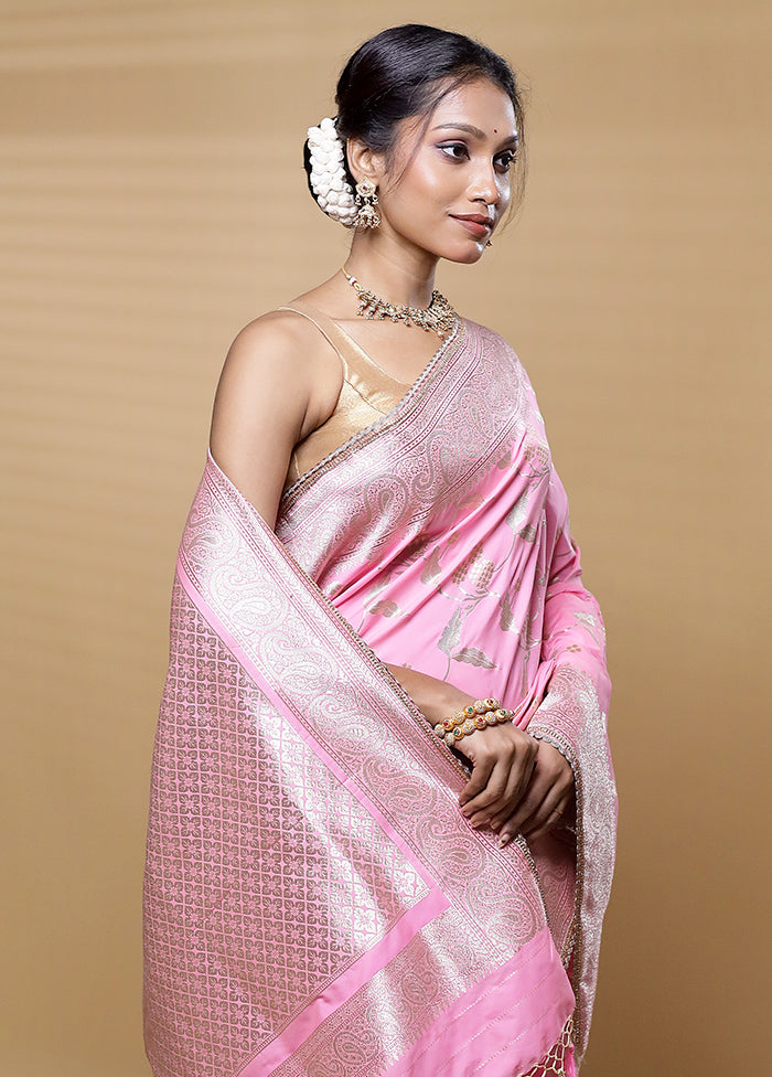 Pink Dupion Silk Saree With Blouse Piece