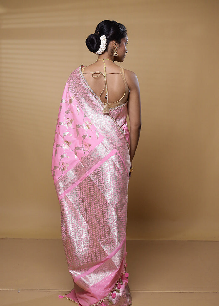 Pink Dupion Silk Saree With Blouse Piece