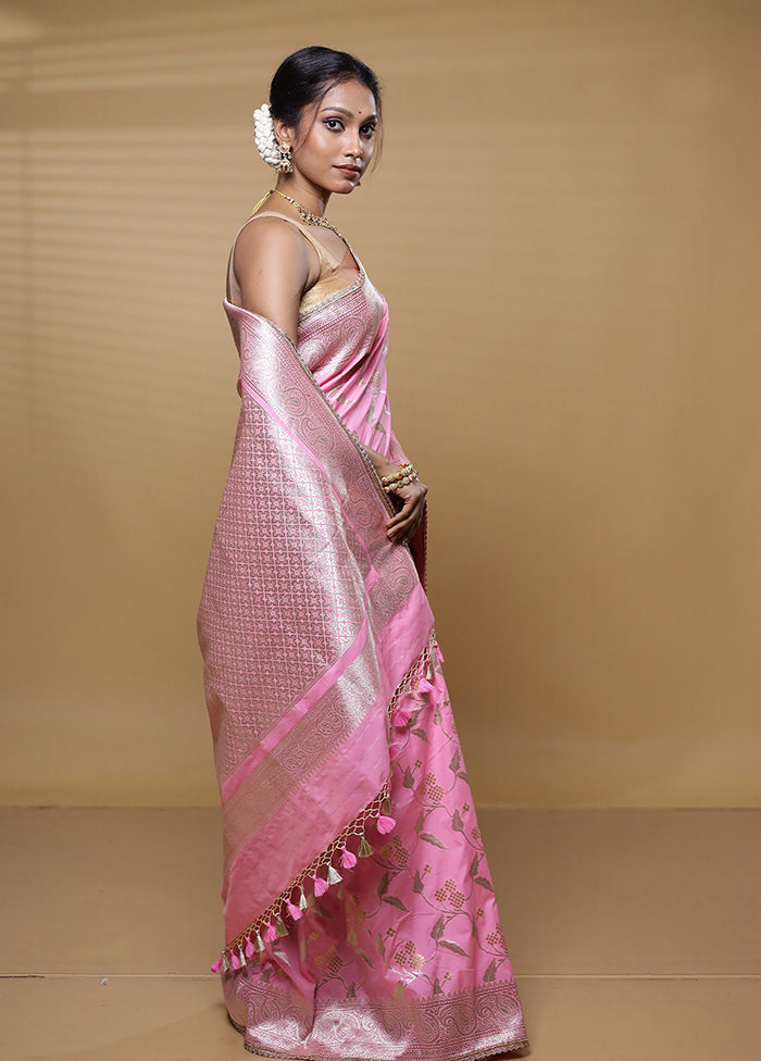 Pink Dupion Silk Saree With Blouse Piece