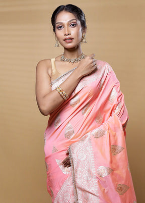 Pink Dupion Silk Saree With Blouse Piece