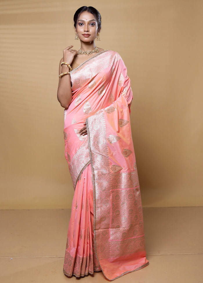 Pink Dupion Silk Saree With Blouse Piece