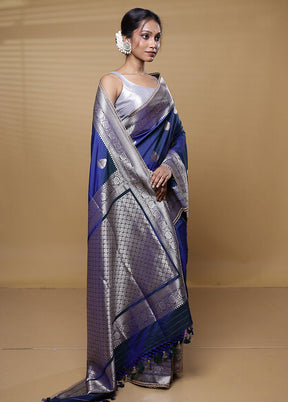 Blue Dupion Silk Saree With Blouse Piece