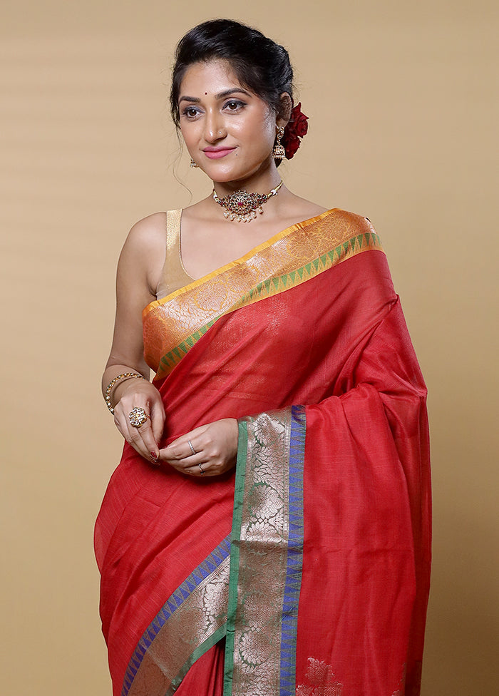 Red Kota Cotton Saree With Blouse Piece