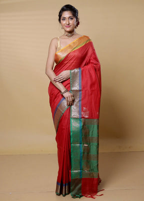 Red Kota Cotton Saree With Blouse Piece