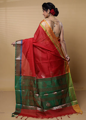 Red Kota Cotton Saree With Blouse Piece