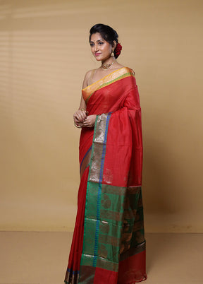 Red Kota Cotton Saree With Blouse Piece