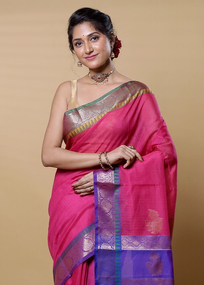 Pink Kota Cotton Saree With Blouse Piece