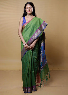 Green Kota Cotton Saree With Blouse Piece