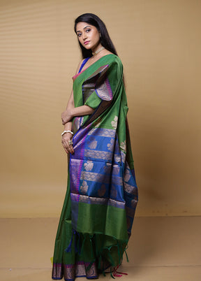 Green Kota Cotton Saree With Blouse Piece