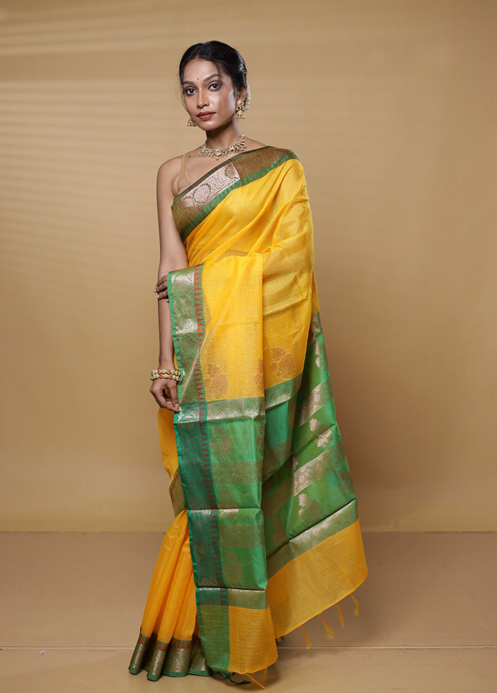 Yellow Kota Cotton Saree With Blouse Piece