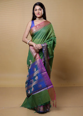 Green Kota Cotton Saree With Blouse Piece