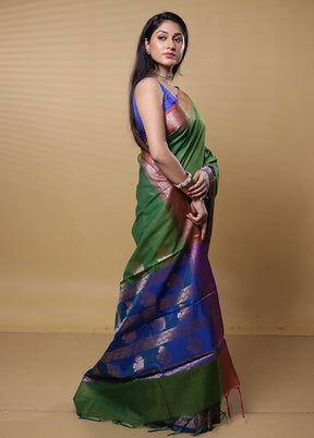 Green Kota Cotton Saree With Blouse Piece