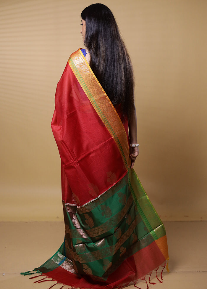 Red Kota Cotton Saree With Blouse Piece